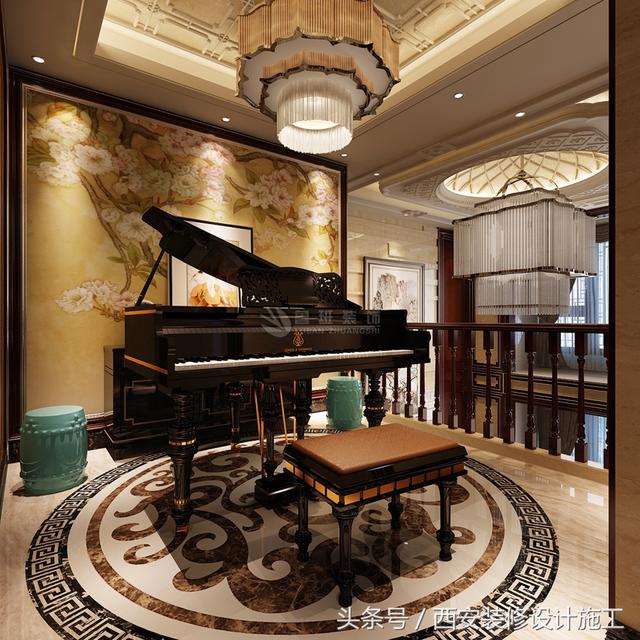 別墅豪華高端中式風(fēng)格裝修實(shí)景照片圖，大氣