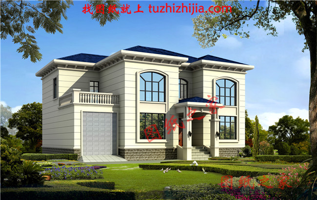 簡單大方四間二層小樓房設(shè)計圖，帶車庫，帶大露臺