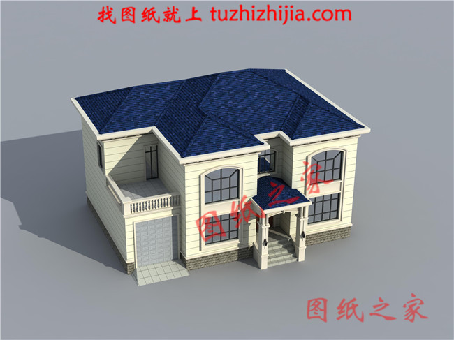 簡單大方四間二層小樓房設(shè)計圖，帶車庫，帶大露臺