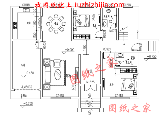 簡單大方四間二層小樓房設(shè)計圖，帶車庫，帶大露臺