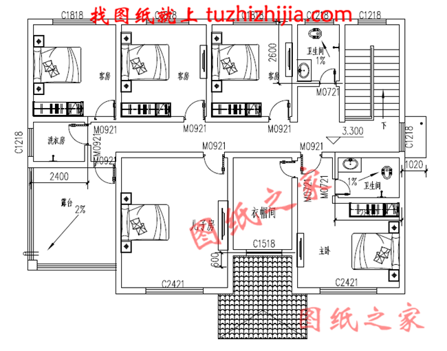 簡單大方四間二層小樓房設(shè)計圖，帶車庫，帶大露臺