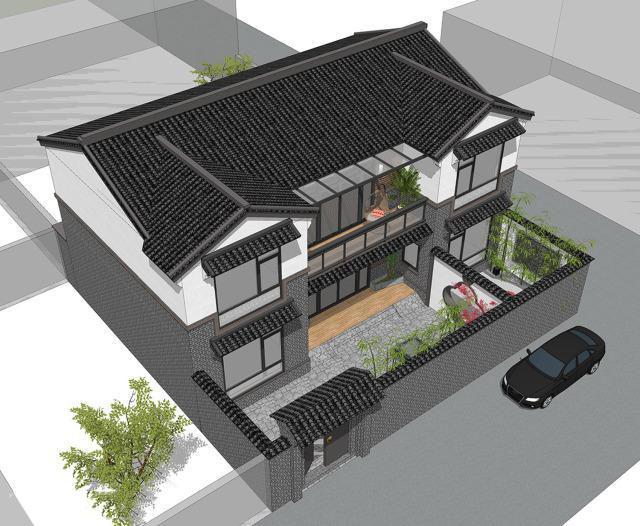 二層帶庭院中式別墅設(shè)計(jì)方案，喜歡中式建筑的收藏吧