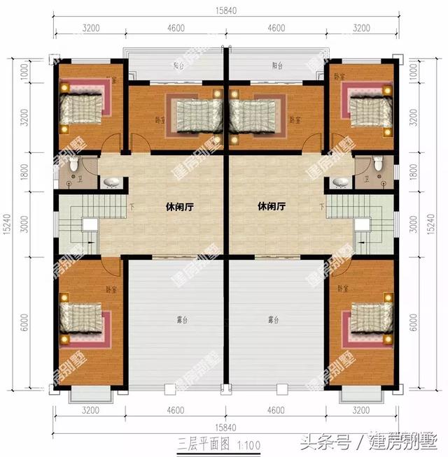 共用堂屋的三層雙拼別墅設(shè)計(jì)方案，倆兄弟這樣建很好