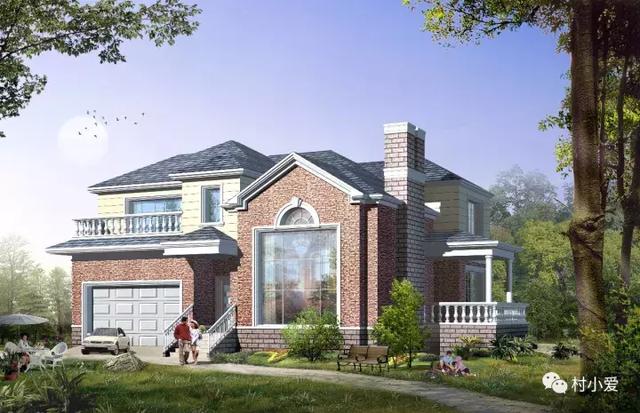 16x16m二層歐式小別墅方案圖，大落地窗+挑空客廳