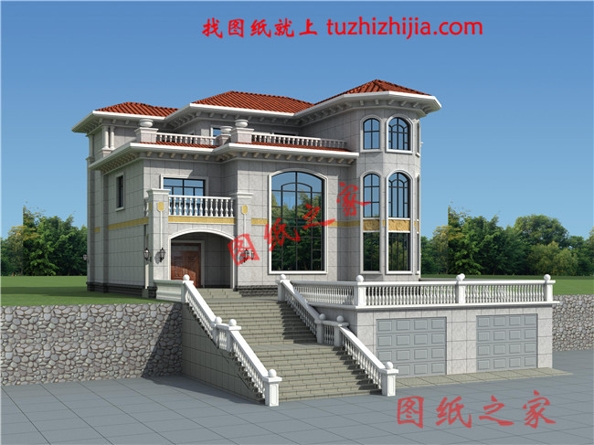 鄉(xiāng)下復(fù)試三層房子設(shè)計(jì)圖，帶堂屋，客廳中空，輕奢風(fēng)格