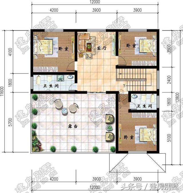 12米x12.8米三層別墅圖紙，還沒建就跟姐姐搶二樓主臥室了