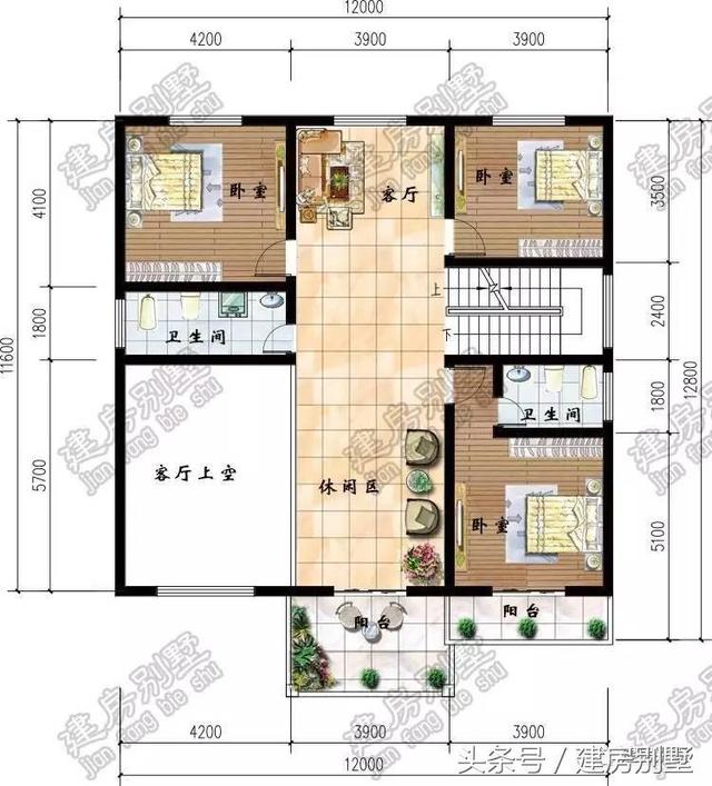 12米x12.8米三層別墅圖紙，還沒建就跟姐姐搶二樓主臥室了