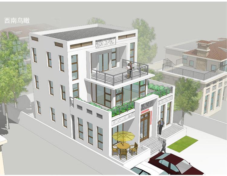 [房先生]三層對稱自建房別墅圖紙 現(xiàn)代中式帶陽光房大露臺