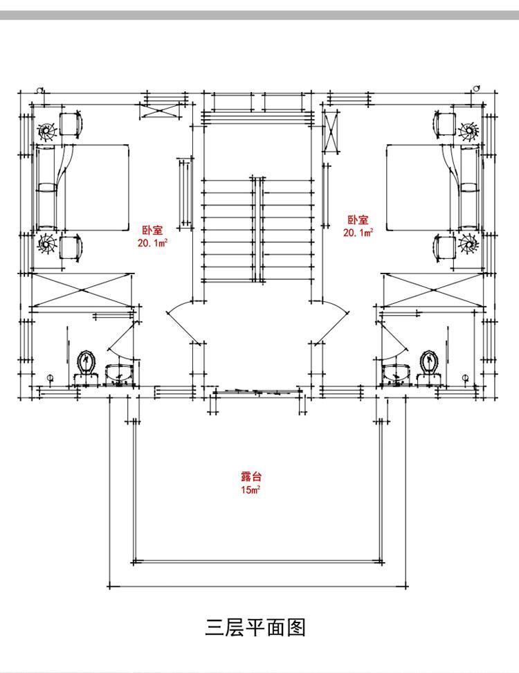 [房先生]三層對稱自建房別墅圖紙 現(xiàn)代中式帶陽光房大露臺