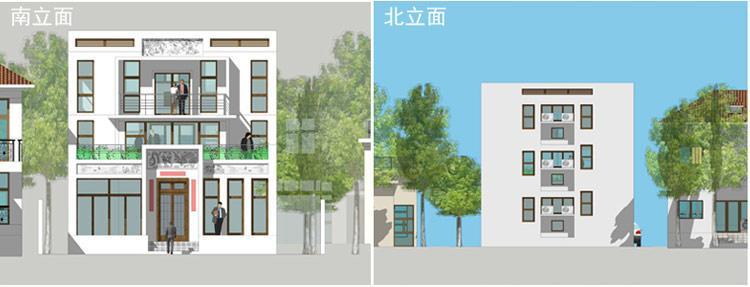 [房先生]三層對稱自建房別墅圖紙 現(xiàn)代中式帶陽光房大露臺