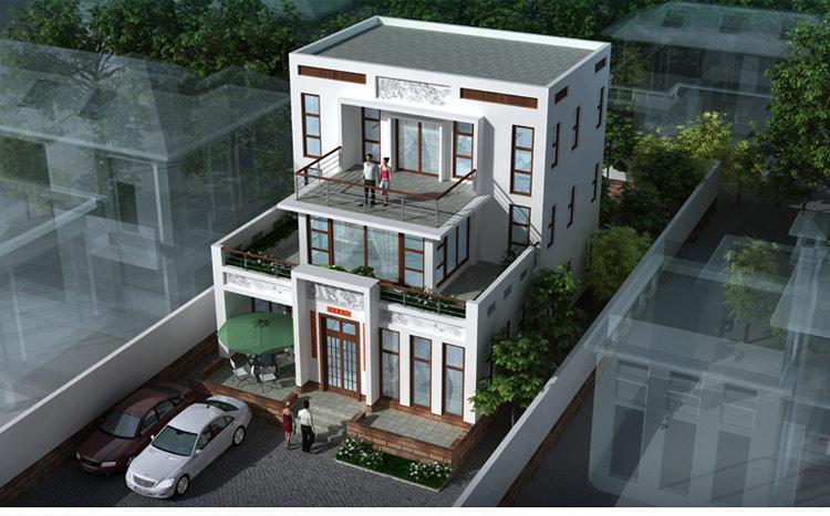 [房先生]三層對稱自建房別墅圖紙 現(xiàn)代中式帶陽光房大露臺