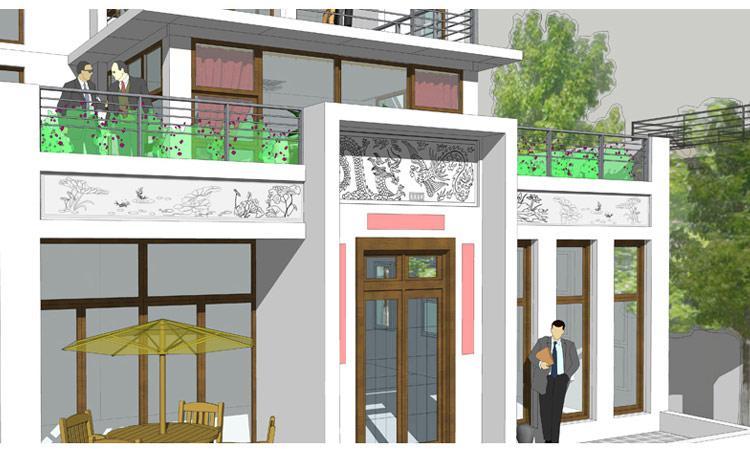 [房先生]三層對稱自建房別墅圖紙 現(xiàn)代中式帶陽光房大露臺