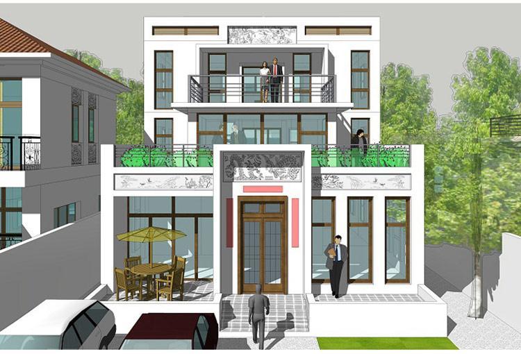[房先生]三層對稱自建房別墅圖紙 現(xiàn)代中式帶陽光房大露臺