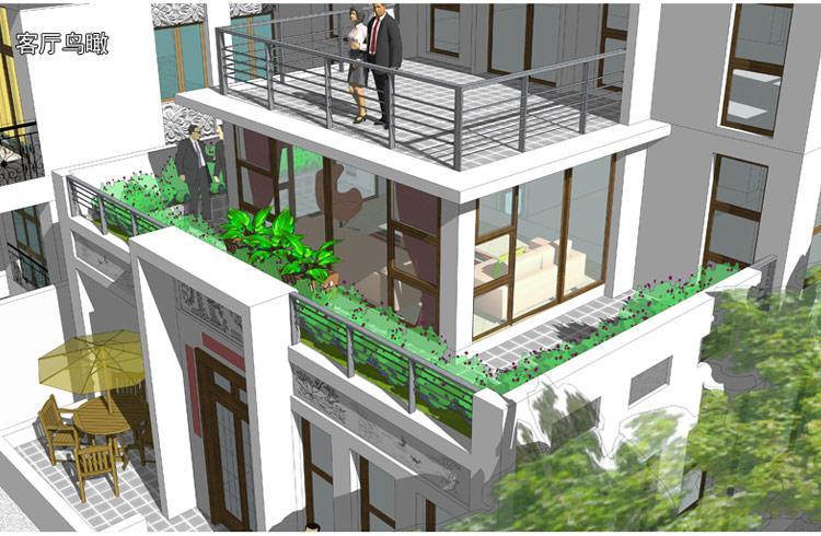 [房先生]三層對稱自建房別墅圖紙 現(xiàn)代中式帶陽光房大露臺