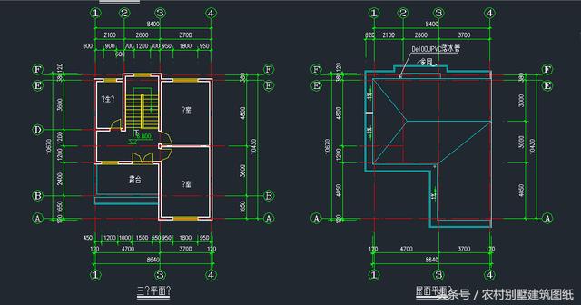 8.64米X10.43米三層新農(nóng)村住房設(shè)計(jì)圖，占地90平方米左右