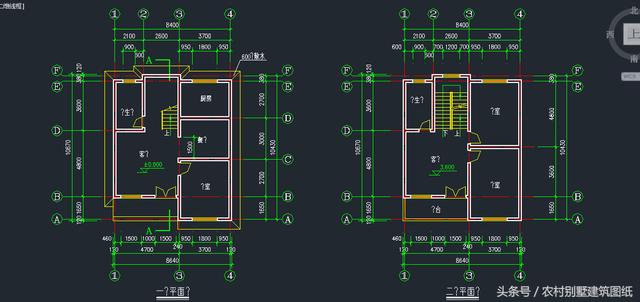 8.64米X10.43米三層新農(nóng)村住房設(shè)計(jì)圖，占地90平方米左右