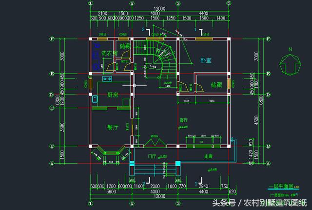 12米X10.8米三層旋轉樓梯房屋設計圖，拿到即可施工
