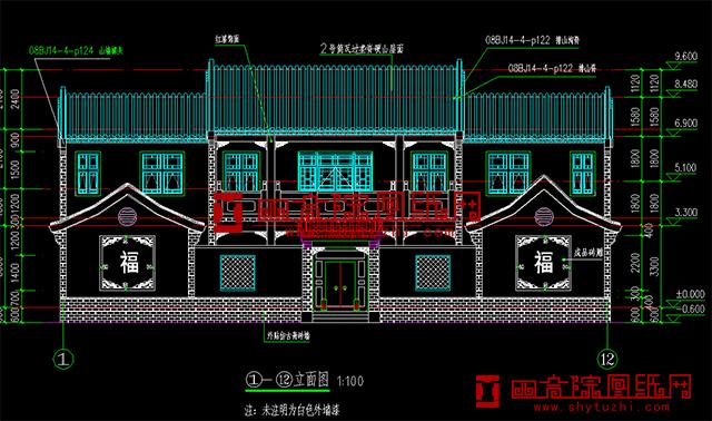 22米×20米二層三合院設(shè)計(jì)方案，前低后高，錯(cuò)落有致