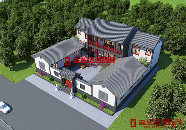 22米×20米二層三合院設(shè)計(jì)方案，前低后高，錯(cuò)落有致