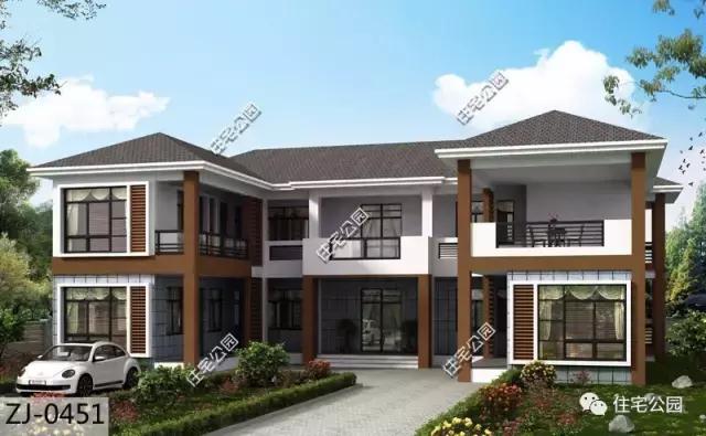 現(xiàn)代風(fēng)格二層三合院設(shè)計(jì)方案圖，不比歐美別墅差