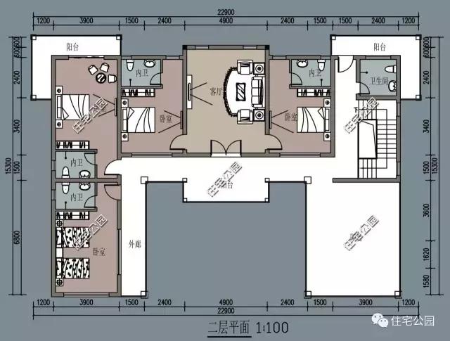 現(xiàn)代風(fēng)格二層三合院設(shè)計(jì)方案圖，不比歐美別墅差