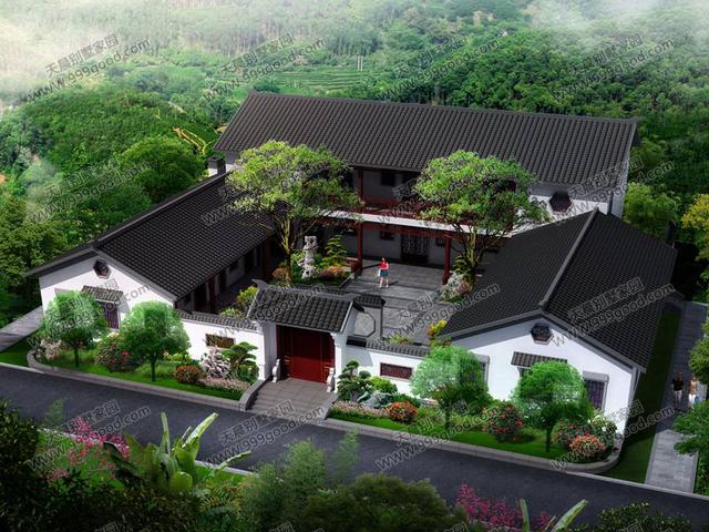 鄉(xiāng)村自建三合院別墅設(shè)計(jì)圖，古樸大氣高品位