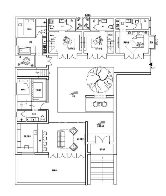 現(xiàn)代新中式二層三合院設(shè)計(jì)方案圖，低調(diào)，有品位