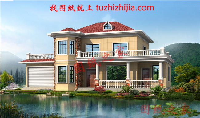 農(nóng)村4間2層樓房設計圖，帶車庫，外觀時尚，帶屋頂花園