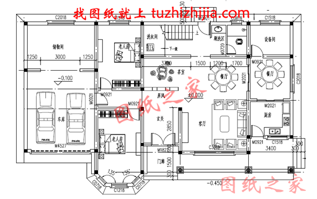 農(nóng)村4間2層樓房設計圖，帶車庫，外觀時尚，帶屋頂花園