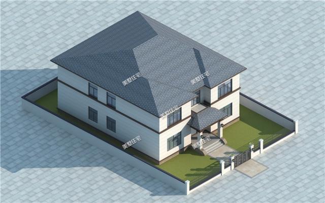 挑空客廳+旋轉(zhuǎn)樓梯二層時尚小樓房設(shè)計方案圖，美