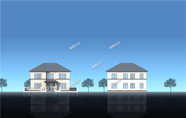 挑空客廳+旋轉(zhuǎn)樓梯二層時尚小樓房設(shè)計方案圖，美