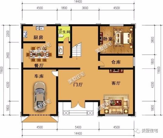 20款帶車庫(kù)自建房戶型圖，一二三層都有