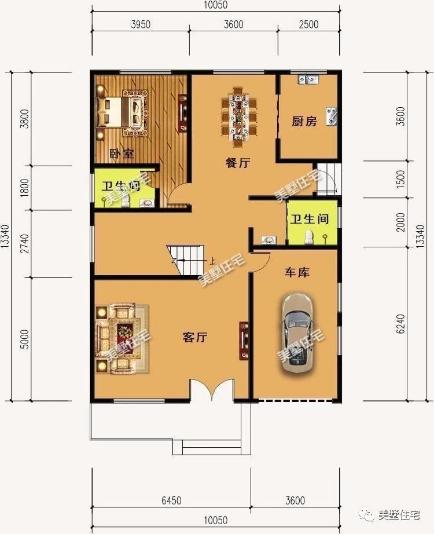 20款帶車庫(kù)自建房戶型圖，一二三層都有