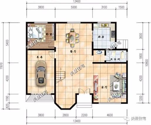 20款帶車庫(kù)自建房戶型圖，一二三層都有