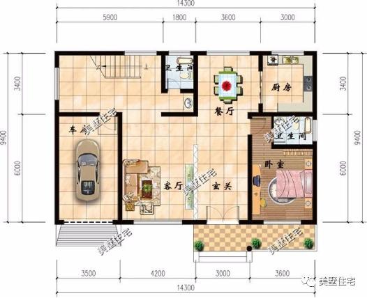 20款帶車庫(kù)自建房戶型圖，一二三層都有