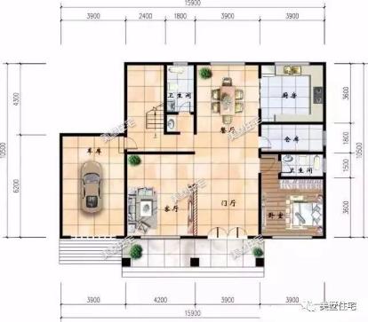 20款帶車庫(kù)自建房戶型圖，一二三層都有