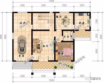 20款帶車庫(kù)自建房戶型圖，一二三層都有