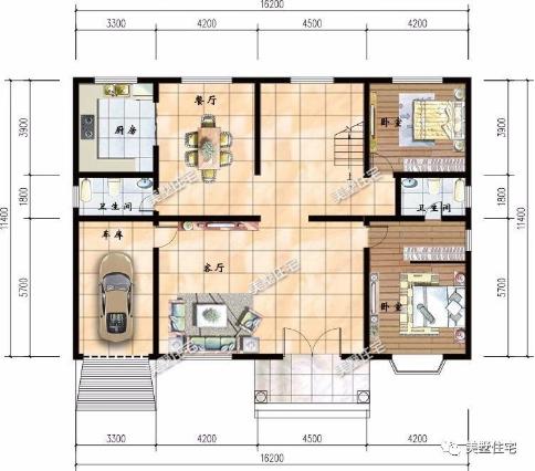 20款帶車庫(kù)自建房戶型圖，一二三層都有