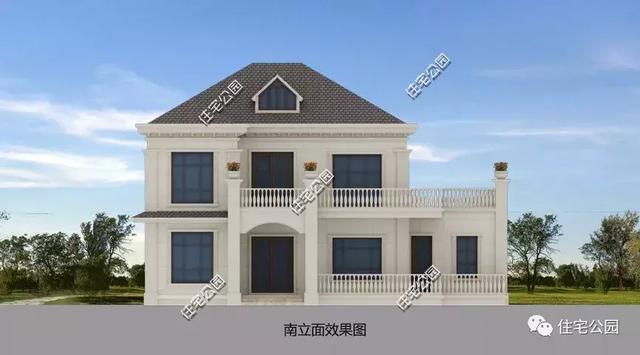 15X10米簡歐風格二層農村房屋方案圖，坡屋頂+老虎窗