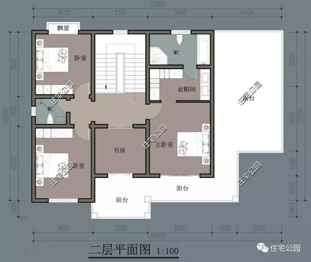 15X10米簡歐風格二層農村房屋方案圖，坡屋頂+老虎窗