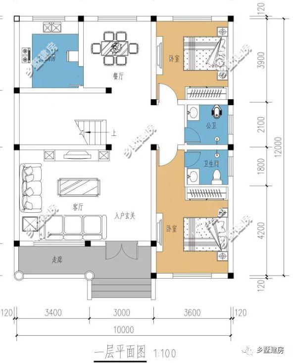 10X12米農村二層房屋設計圖，5室2廳帶露臺