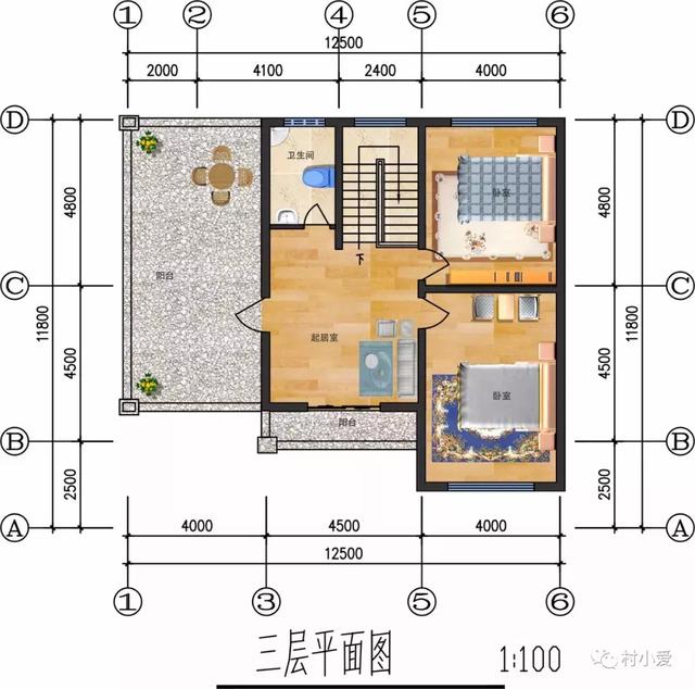 13X12m三層帶車庫帶露臺的住宅設計圖，建起來比效果圖好看