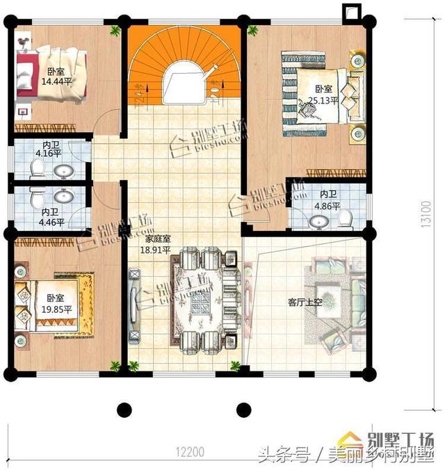 12X13米自建農(nóng)村四層別墅圖，超大露臺(tái)很給力