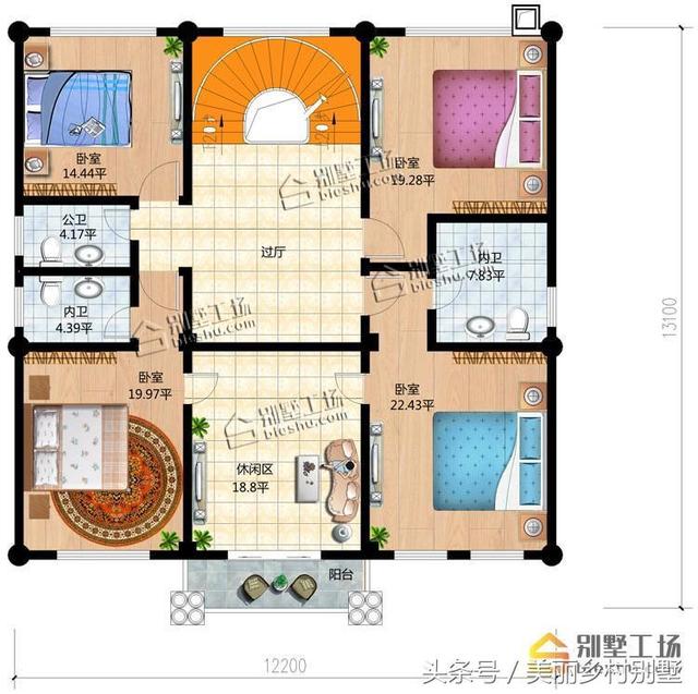 12X13米自建農(nóng)村四層別墅圖，超大露臺(tái)很給力