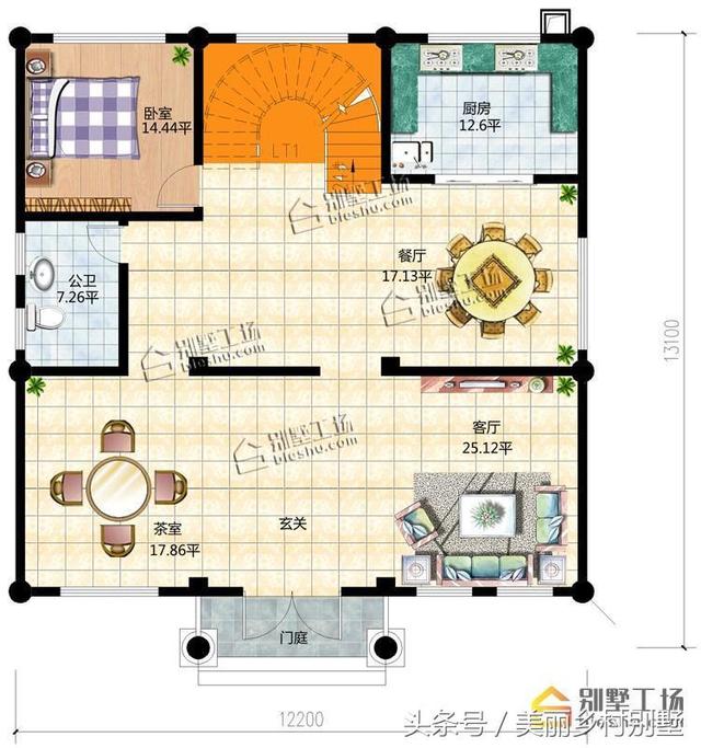 12X13米自建農(nóng)村四層別墅圖，超大露臺(tái)很給力