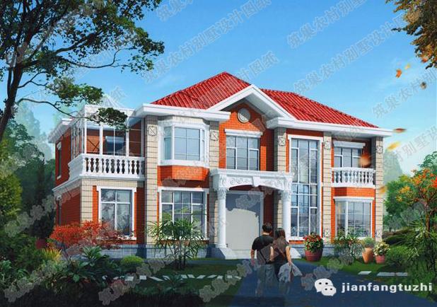 二層帶花房鍋爐房自建別墅設(shè)計(jì)圖，附帶建成后的圖片