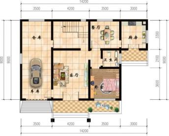 小進深自建房戶型圖，一層、二層、三層都有