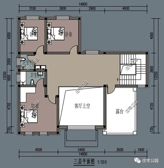 客廳挑空的三層小別墅圖紙，整棟別墅精致的無(wú)法挑剔