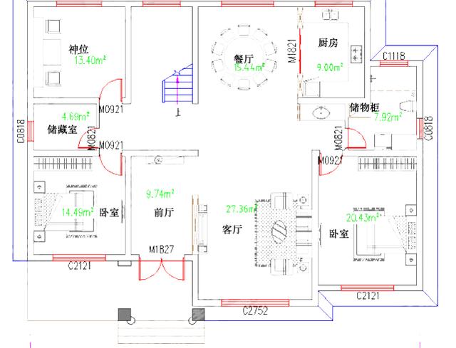 16×12米5室2廳帶神位茶室二層復(fù)式自建房設(shè)計(jì)方案圖