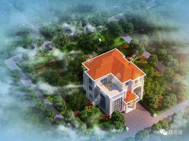 帶茶室娛樂室等三層鄉(xiāng)村別墅，落地窗氣派十足